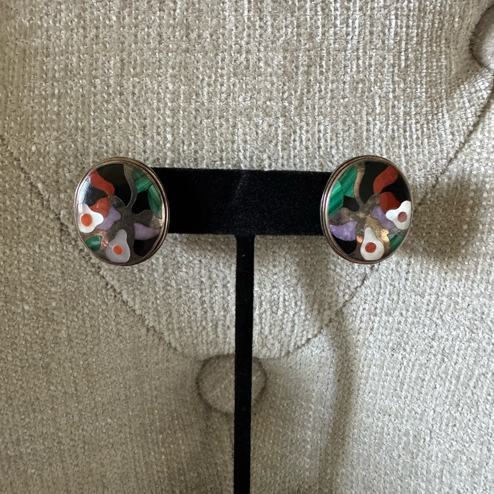Inlayed Sterling Silver Multi Stone Women Earrings